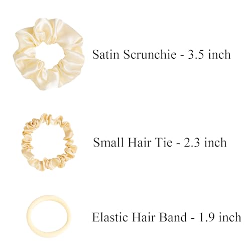 Hair Ties Scrunchies for Women 30 Pack - JGQUR Big Satin Hair Scrunchie Seamless Hair Elastic Small Ponytail Holders Hair Accessories, Yoga, Daily Use, (Brown/Beige/Champagne) - color: Brown/Beige/Champine
