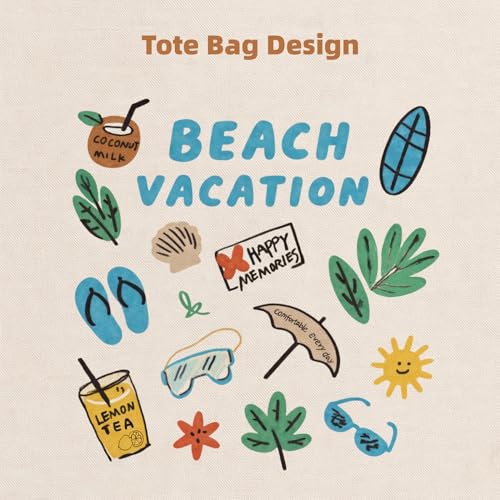 Canvas Tote Bag with Zipper for Women, Aesthetic Tote Bag with Pocket for Vacation, Shopping, Travel, Beach - style: Beach Vacation