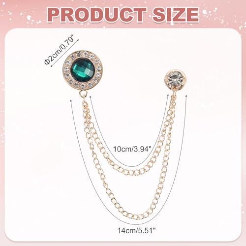 PATIKIL Gem Chain Brooch Pins, Hanging Chain Brooch Suit Pin Tassel Chain Round Crystal Badge Lapel Collar Pins for Men Shirts - color: Gold Tone(Green)