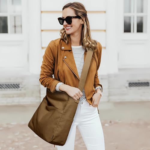 KALIDI Canvas Tote Bag Large Hobo Crossbody Shoulder Handbag Zipper Messenger Bag for Women or Men Casual College Work - color: Abrown