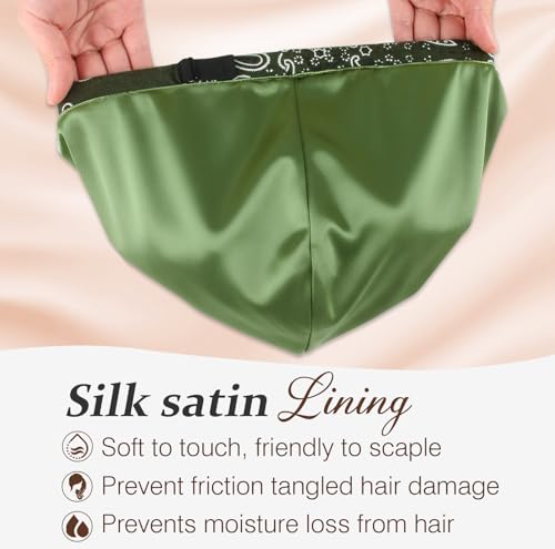 Ababalaya Satin Lined Beanies for Women Chemo Headwear Silky Lined Cotton Sleeping Cap - color: Green