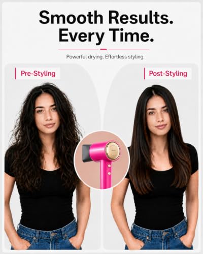 Tideway Hair Dryer Professional High-Speed Ionic Blow Dryer 110,000 RPM, Compact Hair Dryer with Magnetic Diffuser, Fast Drying with Brushless Motor Low Noise Smart Temperature Control-H11 - color: Pink