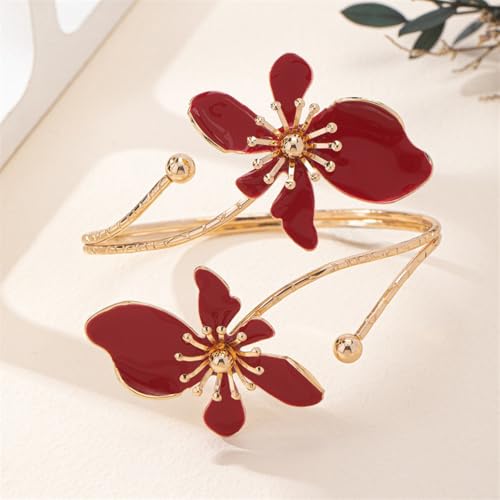 Flower Arm Cuff Bracelets for Women Adjustable Gold Upper ArmBand Jewelry Boho Floral Open Wrap Statement Bangle Bracelet Arm Cuff Jewelry Gifts for Women - color: Red