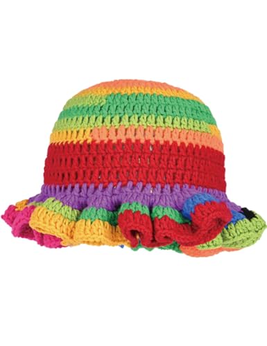 KORADI Womens Crochet Bucket Hat Ruffled Brim Knitted Hats Winter Boho Handmade Caps - color: Red&green