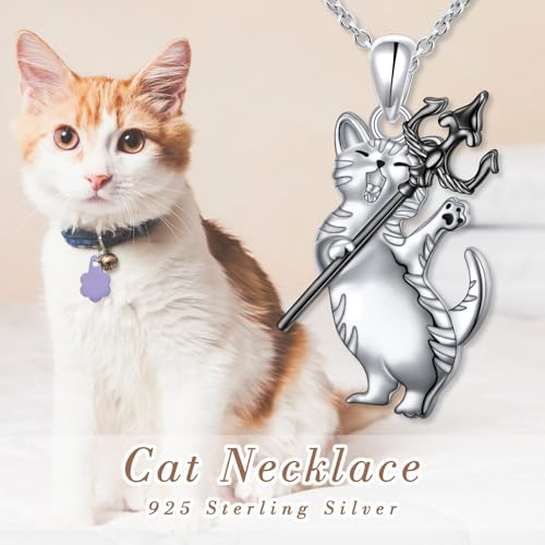 925 Sterling Silver Animal Necklaces Lion/Cat/Phoenix/Bunny/Koalas Necklace Adjustable Chain Animal Lover Pendant Jewelry for Women Men - style: Cat Trident