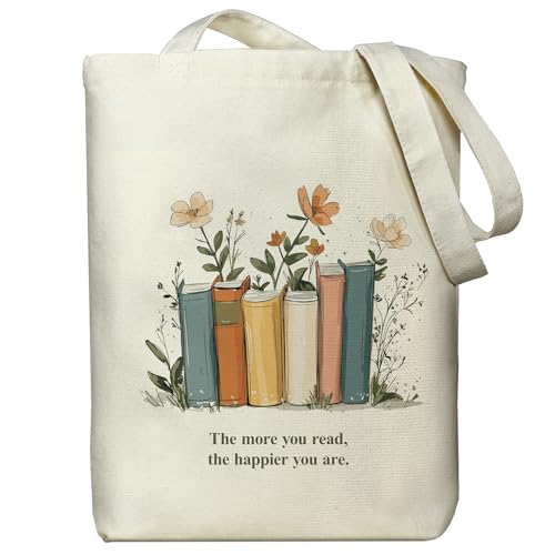 itgowisa Canvas Tote Bag for Women, Tote Bag with Zipper Inner Pocket, Zippered Canvas Bag for Shopping Work Grocery Everyday - style: Bookish