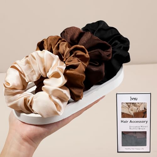 Hair Scrunchies for Women - Hair Ties No Damage Both for Thick Hair or Thin Hair Curl Hair No Crease Scrunchies Ponytail Holder No Hurt Your Hair - color: Black Brown Kaki Beige