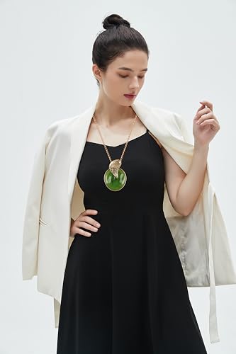 GelConnie Leather Necklace for Women Large Pendant Long Brown Necklace Circle Leather Choker Vintage Sweater Necklace Gold Chunky Boho Necklaces for Women - style: Large Stone Leaves Necklace