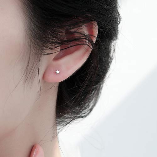 3 Pairs 925 Sterling Silver Star Stud Earrings for Women,Tiny Simple Geometric Stud Earrings Set Small Hypoallergenic Cartilage Tragus Ear Jewellery for Men (3/4/5mm) - color: 01 Silver-3Pairs-3/4/5mm