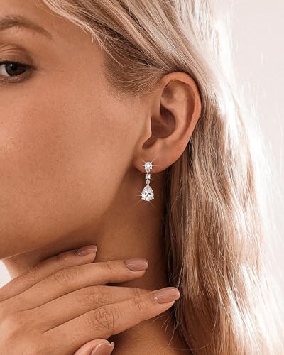 HANLI Dangle Earrings for Women – 14K Gold Plated/Silver Drop Earrings Sparkly CZ Gold Dangle Earrings Elegant Dangling Earrings for Wedding Bridal Prom Jewelry - color: 5-Dangle CZ Silver