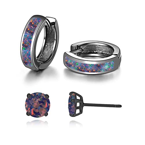 CiNily Huggie Earrings Opal Hinged Hoop Earrings Gold Plated Hypoallergenic Small Hoop Earrings for Women Teen Girls Men Sensitive Ears - color: Black Gold-Black Purple