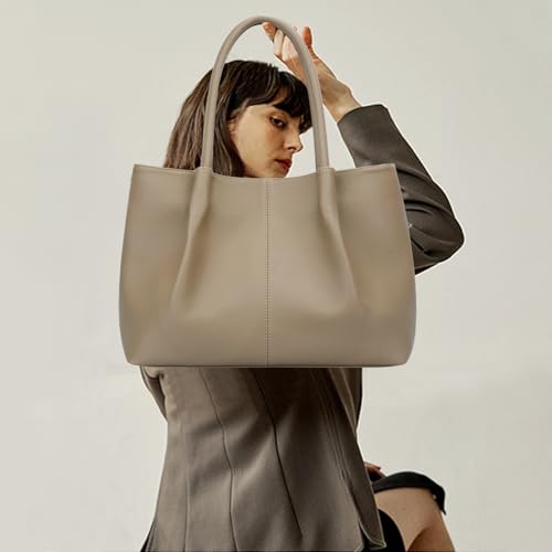 KKXIU Tote Bag for Women Vegan Leather Shoulder Purse Large Capacity Travel Bag - color: Khaki