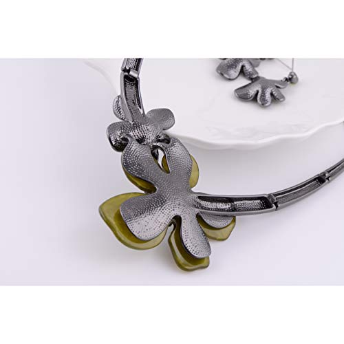 AMYJANE Vintage Statement Jewelry Set - Spring Leaf Flower Floral Plant Necklace Earring Set Crystal Rhinestone Fashion Costume Jewelry for Women Prom Party Unique Gift - style: 2 Flower Jewelry Set Green