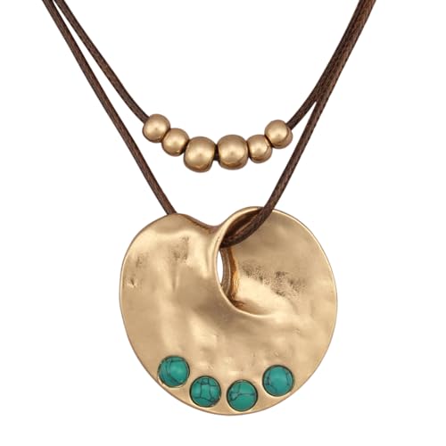 Boho Necklaces for Women Chunky Circle Necklace Layered Boho Circle Leather Choker Necklace Long Vintage Necklaces Bohemian Jewlery Gifts - style: Bohemian Style Necklaces