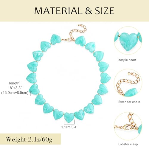 YUJIE Amber Acrylic Heart Choker Necklace for Women Vintage Punk Chunky Necklace Trendy Fashion Accessory - color: light green