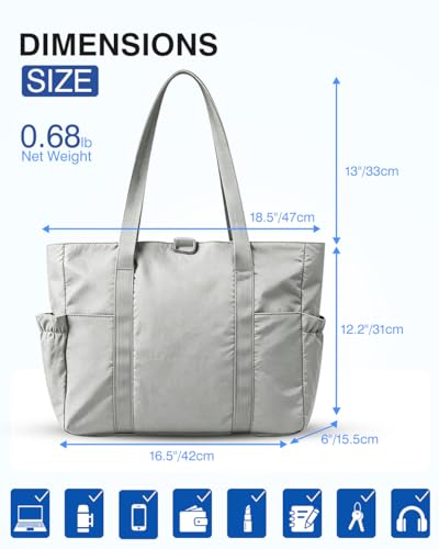 Tote Bag for Women, 26L Capacity Travel Purses Work Bag, Small Zipper Tote Bag for Travel Nurse Gym Teacher - color: Grey