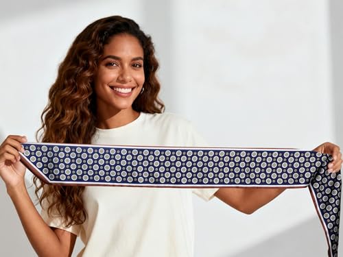 Sumolux Head Hair Scarf for Women Neck Purse Bag Handbags Scarf Like Silk - color: Blue Khaki Circle