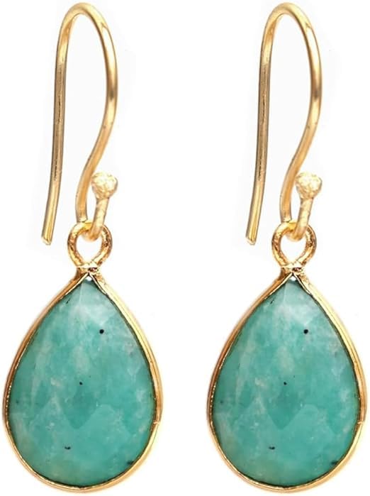 Gempires Teardrop Crystal Earring, Pear Shape Dangle Drop Earrings, Natural Gemstone Earring, Minimal, Everyday Wear, Hypoallergenic 14k Gold Plated, Gift for Mom Wife friend