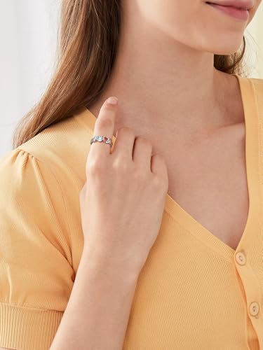 Custom4U Personalized Mothers Ring with 1-5 Birthstones Names Engraved 925 Sterling Silver/14K White Gold Plated Birthstone Rings for Women Promise Ring Birthday Jewelry Gifts for Mom Grandmother Wife - color: 2 Birthstones Ring (Engraved)