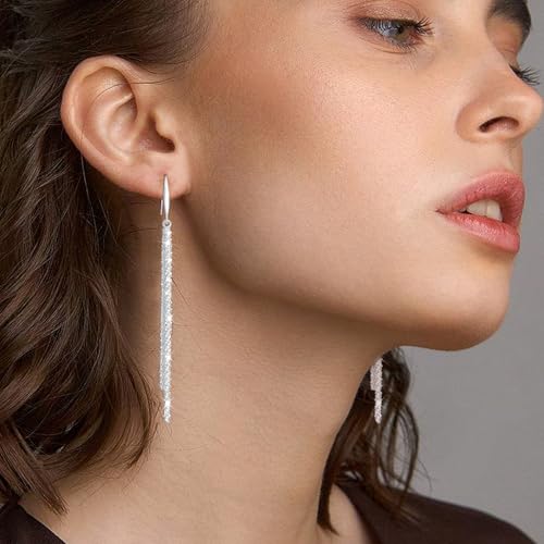 Long Dangle Earrings for Women 925 Sterling Silver/14K Gold Plated Tassel Chain Dangle Drop Earrings for Women Dainty Minimalist Dangling Drop Earrings for Prom Party Jewelry - style: Chain-1-Silver