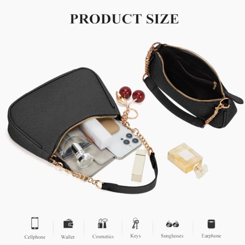 Small Shoulder Bags for Women Y2k Cute Shoulder Purse with Cherry Pendant Trendy Designer Handbag for Daily - color: A02-black