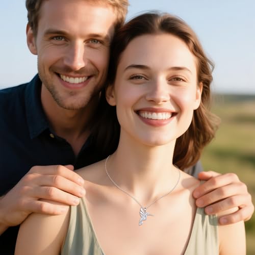 POPLYKE Hummingbird Necklace 925 Sterling Silver Hummingbird Pendant Necklace Jewelry Gift for Women - color: C-Opals Hummingbird