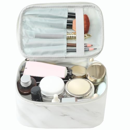 Meiyuuo Makeup Bag Large Cosmetic Bags for Women Girls Cute Travel Zipper Pouch Toiletry Organizer for Beauty Essentials Waterproof (Marble) - color: Off Marble
