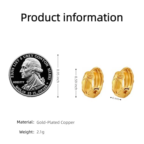 Small Chunky Huggie Hoop Earrings for Women - 18K Gold Plated Boho Ethnic, Hypoallergenic Dainty Vintage Gifts for Women - color: Starburst Pattern