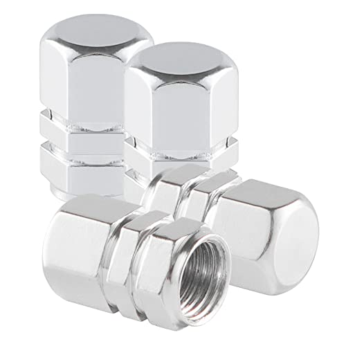 Alpmosn Aluminum Tire Stem Valve Caps Wheel Valve Covers Car Dustproof Tire Cap Cover Accessories, Universal for SUV, Car, Bike and Motorcycle，Hexagon Shape (4PCS Silvery) - color: Silvery