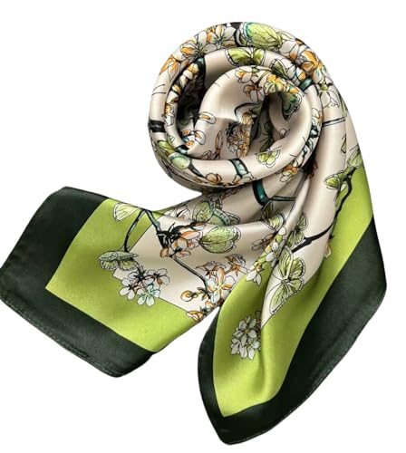 MINIDORA Satin Scarves for Women 27.5 × 27.5 inches Medium Square Elegant Silk Feeling Head Scarf - color: A001-green