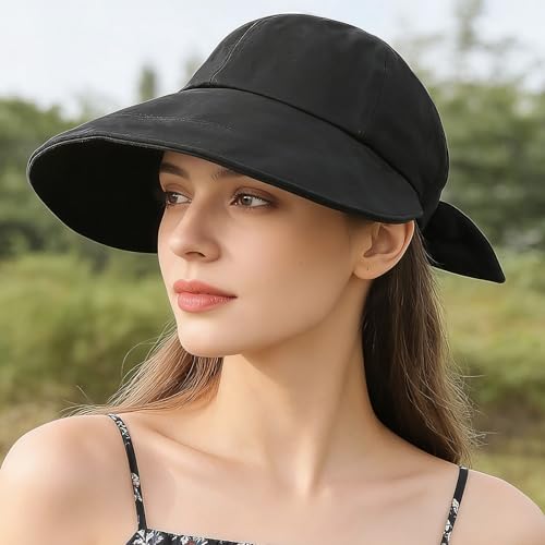 Women Wide Brim Sun Hat Adjustable Packable Beach UV Protection Gardening Hats - color: Black-01