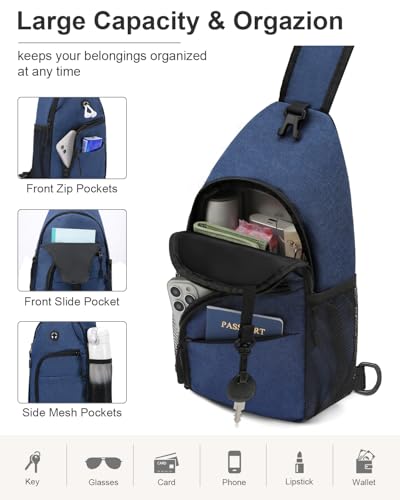 Pritent Crossbody Bags for Women Man Waterproof Sling Bag Backpack Trendy Casual Cross Body Bag with Convertible Shoulder Strap Chest Bag for Camping Hiking Travel Essentials (Blue, Medium) - color: Blue, size: Medium