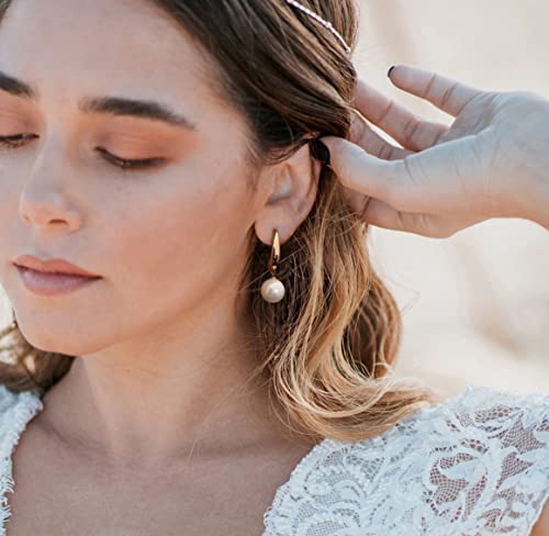 Gold Plated Huggie Hoop Earrings with Charms Fashion Pearl Drop Dangle Earrings for Women Handmade Karma Circle Jewelry for Ladies Lightweight Pearl Earrings on Christmas - color: open hoop