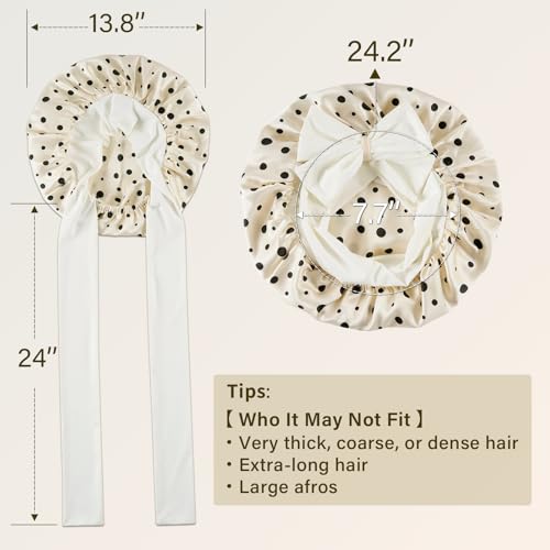 ZIMASILK 100% Mulberry Silk Bonnet for Sleeping Women Long Hair Double Layer Silk Hair Wrap with Tie Band Stay On Head (1Pc, Polka Dot) - color: Polka Dot