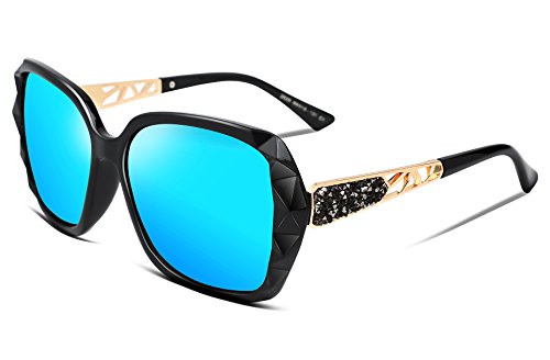 FEISEDY Polarized Women Square Sunglasses Sparkling Composite Shiny Frame B2289 - color: Ice Blue