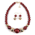 Fuqimanman2020 Chunky Large Simulated Pearl Choker Necklace Drop Dangle Earrings Crystal Bib Big Round Beaded Strand Multicolor Costume Statement Wedding Jewelry Set for Women Brides - color: Wine Red B