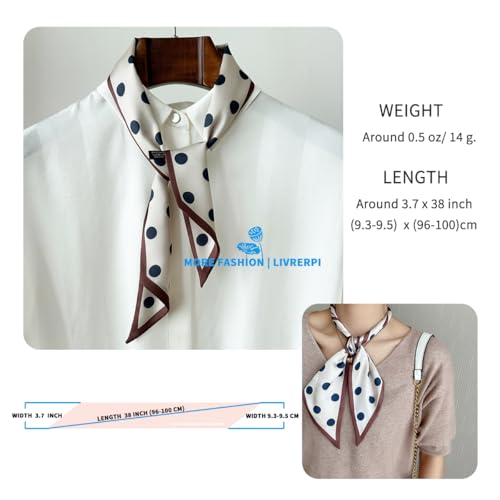 Hair Head Neck Bag Long Scarf Versatile Wrap for Women Soft & Lightweight for Everyday Chic - color: 12 Khaki Polka Dot 3.7 X 38 Inch