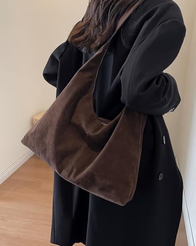 Womens Fashion Suede Shoulder Bags Large Tote Bag Retro Purse Handbag Casual Work Ladies Top Handle Satchel - color: B-coffee