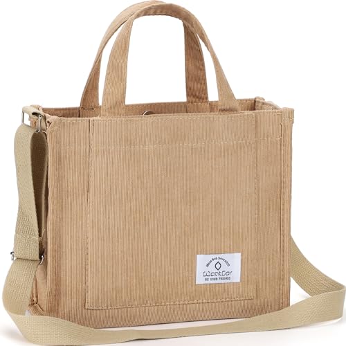 WantGor Tote Bag for Women, Corduroy Crossbody Bags Shoulder Handbag Small Satchel Hobo Bag Purse - color: Khaki