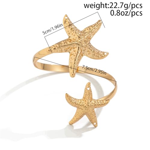 COLORFUL BLING Ocean Starfish Flower Arm Cuff Bracelet for Women Boho Floral Bangle Summer Beach Vacation Armband Jewelry - color: A gold stafish
