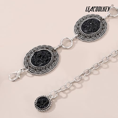 LEACOOLKEY Western Concho Chain Belt Women Boho Turquoise Gems Metal Waist Belt Cowgirl Gold Silver Chain for Dress Jeans - color: Color 12, size: Total 51.2": Fit for waist up to 43", style: Style 12