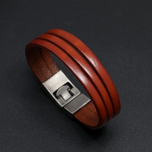 Long tiantian Leather Wrap Bracelet for Men Vintage Brown Leather Cuff Bracelet Adjustable Minimalist Western Style Wristband Casual Fashion Jewelry Gift for Him - color: red