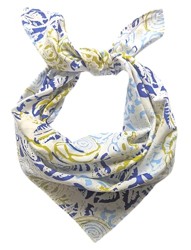 AVKA Studio 100% Cotton Bandanas for Women & Men, 2 Pack 20x20 Inch, 22x22 inch Hand Printed, Lightweight Cotton Handkerchief - color: White Blue & Green, size: 22 x 22 Inches Large