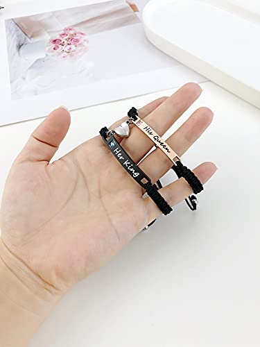 MEALGUET Personalized Couple Bracelet Customized Couple Bracelets Set Mutual Attraction Custom Name Relationship Bracelet Personalized Gift for Men Women - style: Her King/ His Queen-heart magnetic