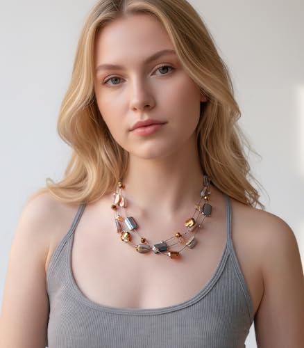 FULU AUTUMN Beaded Statement Necklaces for Women Shell Bead Chunky Collar Necklace Summer Layer boho Costume Jewelry for Her - color: Brown