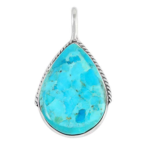 Turquoise Pendant Necklace 925 Sterling Silver Genuine Gemstones (with 20" Chain) (Snake Chain)