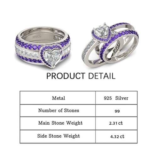 Jeulia Engagement Interchangeable Ring Set for Women Heart Cut Sterling Silver Wedding Promise Brilliant Classic Band Fashion Anniversary Rose Gold Halo Diamond Bridal with Jewelry Box - color: Purple