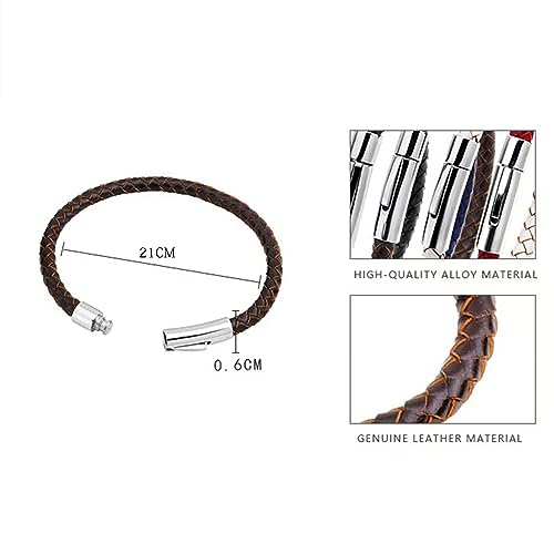 KunBead Braided Mens Leather Bracelets for Women with Stainless Steel Clasp Cuff Bangle Birthday Bracelet - color: Brown