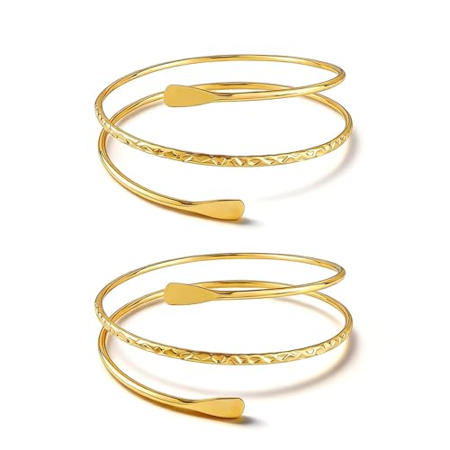 Long tiantian 2PCS Arm Cuff for Women Gold Upper Arm Bangles Bracelet Silver Arm Cuff Jewelry Summer Beach Essentials 2026 - color: 15335-Arm-gold