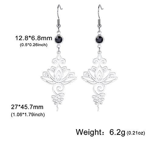 TEAMER Stainless Steel Lotus Flower Dangle Earrings Bohemian Drop Earring Unique Geometric Jewelry for Women - color: Lotus 4-Steel Color